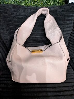 Donna Karan Soft Pebbled Shoulder Hobo in Blush Pink with Gold Accent